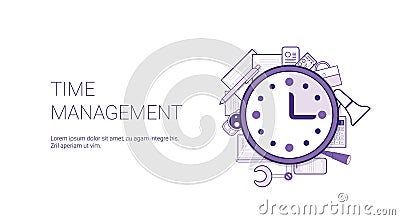 Time Management Web Banner With Copy Space Business Scheduling Concept Vector Illustration