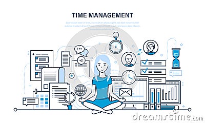 Time management, workflow, organization, control of the result operations, Vector Illustration
