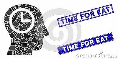 Time Manager Mosaic and Grunge Rectangle Time for Eat Watermarks Vector Illustration
