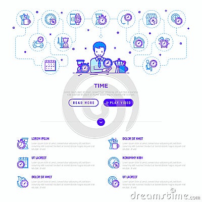 Time manager with thin line icons Vector Illustration