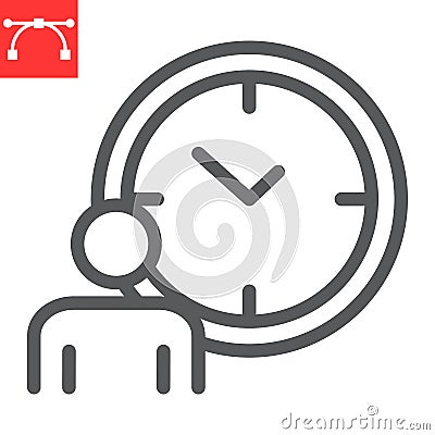 Time managment line icon, person with clock and deadline, working hours vector icon, vector graphics, editable stroke Vector Illustration