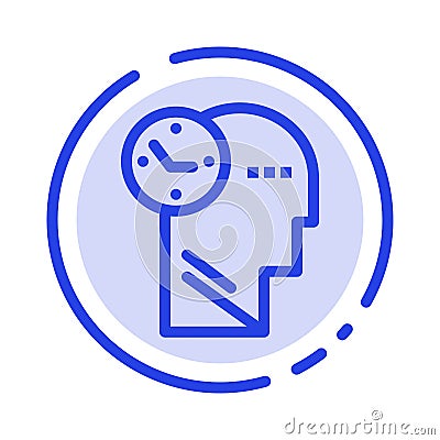 Time, Mind, Thoughts, Head Blue Dotted Line Line Icon Vector Illustration