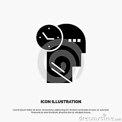 Time, Mind, Thoughts, Head solid Glyph Icon vector Vector Illustration