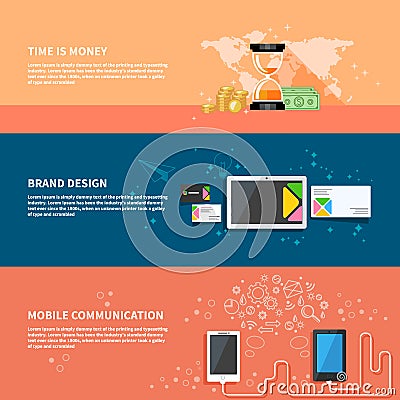 TIme is money, branding, communication concept set Vector Illustration