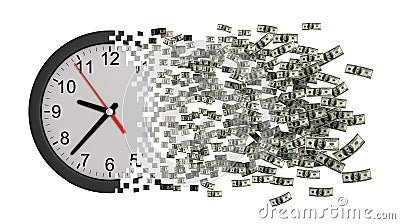 Time Is Money. Clock Falling Apart To Dollars. Stock Photo