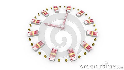 Time is money concept clock with Chinese RMB Cartoon Illustration