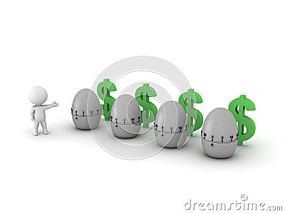 Time is Money Concept - 3D Man showing timers and dollars Stock Photo