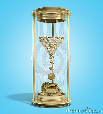 Time is money concept golden hourglass 3d render on blue gradient Stock Photo