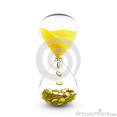 Time is money concept. Hourglass that transforms time to coins. Stock Photo