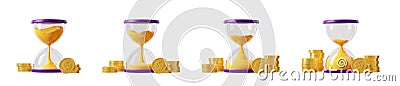 Time and money concept, 3d hourglass and coins Cartoon Illustration