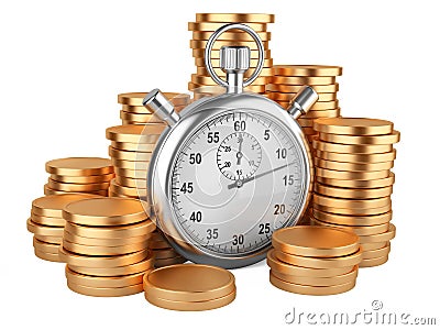 Time is money - 3d illustration of stopwatch and gold coins Stock Photo