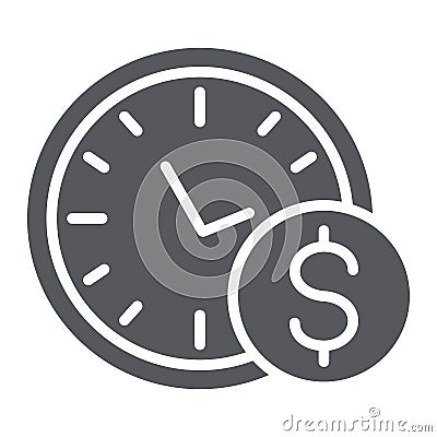 Time is money glyph icon, hour and finance, clock and dollar sign, vector graphics, a solid pattern on a white Vector Illustration