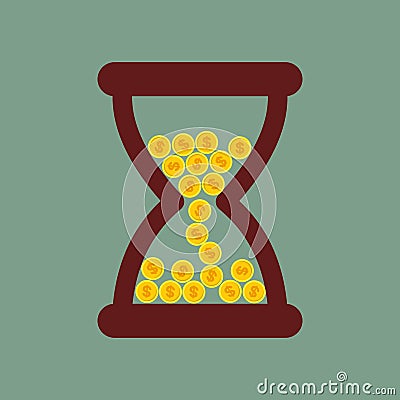 Time is money. Hourglass with gold coins. illustration. Vector Illustration