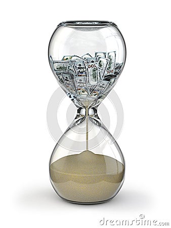 Time is money. Inflation. Hourglass and dollar. Stock Photo