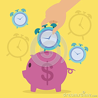 Time is Money Piggy bank with clock Vector Illustration Vector Illustration