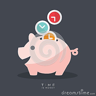 Time is Money Piggy Bank Vector Illustration