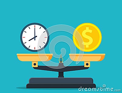 Time is money on scales icon. Vector Illustration