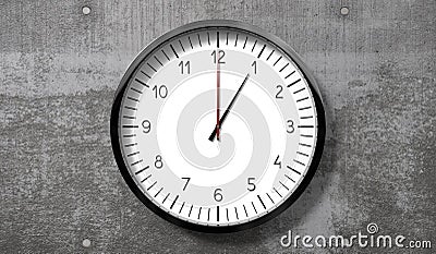 Time at 1 o clock - classic analog clock on rough concrete wall Cartoon Illustration