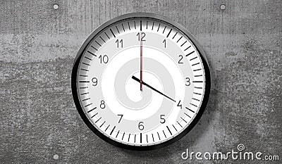 Time at 4 o clock - classic analog clock on rough concrete wall Cartoon Illustration