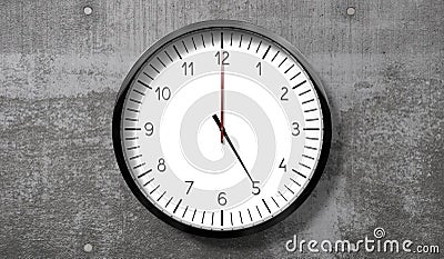 Time at 5 o clock - classic analog clock on rough concrete wall Cartoon Illustration