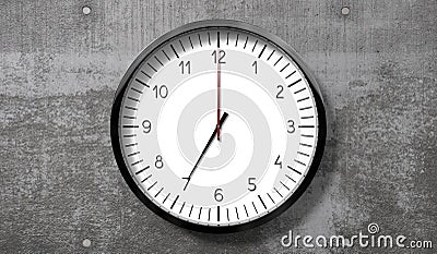 Time at 7 o clock - classic analog clock on rough concrete wall Cartoon Illustration