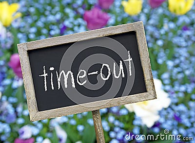 Time-out - wooden chalkboard with text Stock Photo