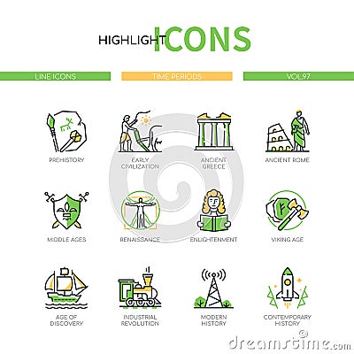 Time periods - line design style icons set Vector Illustration