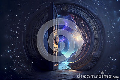 Time portal, travel through time, conceptual ai illustration Cartoon Illustration