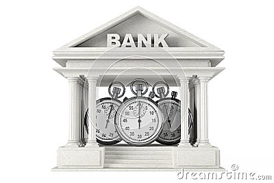Time Save Concept. Bank Building with stopwatch Stock Photo