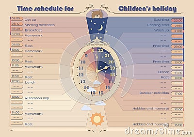 Time schedule for Children`s holiday_A3 Stock Photo