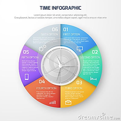 Time schedule vector infographic with clock and watch steps Vector Illustration