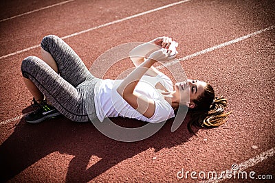 Time for self picture. Young sport woman. Stock Photo