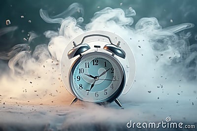 time slipping away, alarm clock fading away into tiny fragments of white dust, time running out Stock Photo