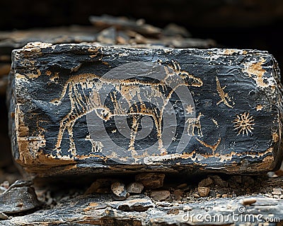Time-Softened Petroglyphs Whispering Desert Lore The carvings blur with rock Stock Photo