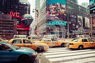 Time square with yellow taxi, New York Editorial Stock Photo