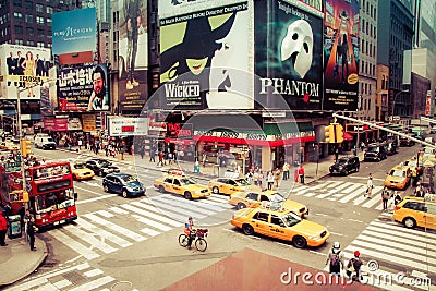 Time square with yellow taxi, New York Editorial Stock Photo