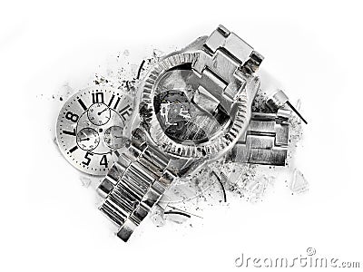 Time stops smashed wrist watch Stock Photo