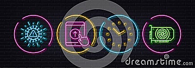 Time, Swipe up and Coronavirus minimal line icons. For web application, printing. Neon laser 3d lights. Vector Vector Illustration