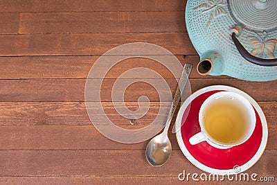 The Time of Tea Break on the table top view. Stock Photo