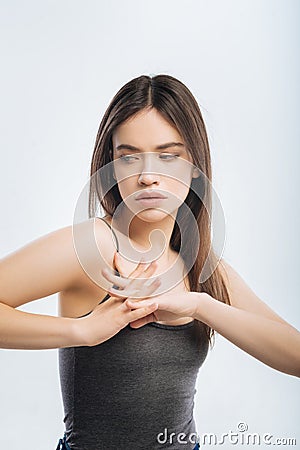 Determined concentrated woman acting straight Stock Photo