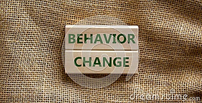 Time to behavior change symbol. Wooden blocks with words `behavior change`. Beautiful canvas background. Copy space. Business, Stock Photo