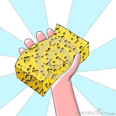 Time to clean - Hand holding sponge Cartoon Illustration