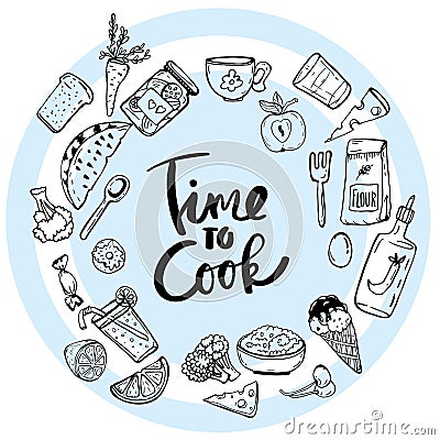 Time to Cook Lettering Hand drawn illustration Vector Illustration