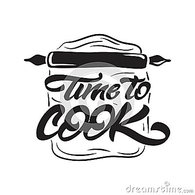 Time to cook lettering illustration with rolling pin. Vector illustration logo Cartoon Illustration