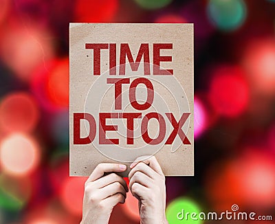 Time To Detox card with colorful background with defocused lights Stock Photo