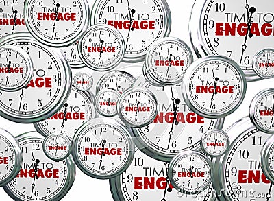 Time to Engage Clocks Interact Get Involved Stock Photo