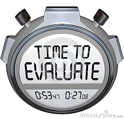 Time to Evaluate Words Stopwatch Timer Evaluation Stock Photo