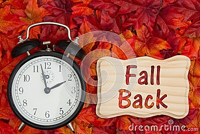 It is time to fall back message Daylight Savings Stock Photo