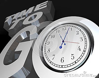 Time to Go 3D Words Clock Counting Down to Start Stock Photo