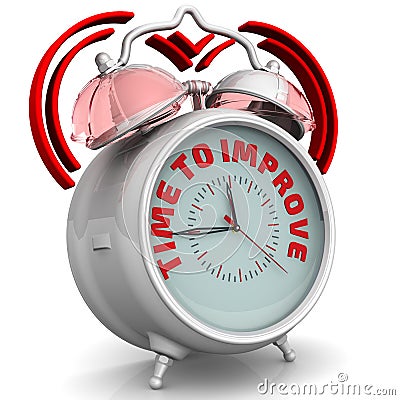 Time to improve. The alarm clock with an inscription Stock Photo